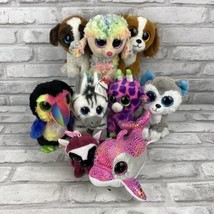 Lot of 9  8 Original Ty Beanie Boos 6&quot; Size Glitter Eyes &amp; 1 Beanie Boo Clip - £18.03 GBP