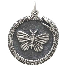 Sterling Silver Ouroboros Snake w Butterfly - £32.47 GBP