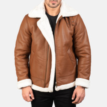 LE Francis Brown-White Fur Leather Bomber Jacket - £109.34 GBP+