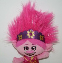 Trolls World Tour Poppy Doll Plush 9” Pink Yellow Dress Headband Glitter Hair  - £8.55 GBP