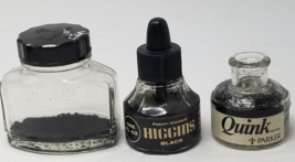 Empty Ink Bottles Parker Quink Higgins Glass Set of 3 - $18.95