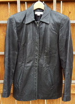 Casual Corner Leather Jacket-M-Black-Pockets-Lambskin Leather-Zipper- - $27.10