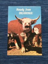 Vintage Postcard Unused Howdy from Oklahoma Bull Cow Cattle Hereford  ~688A - £3.90 GBP