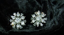 Vintage Pair of Small Round Rhinestone Metal Brooch Pins-Lot P 69 - £11.18 GBP