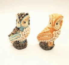 OWL Figurines 4&quot; Seashells And Knit Cord Tan/Brown Eyes Felt Base Lot Of 2 EUC - £14.97 GBP
