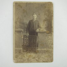 Cabinet Card Photograph Man Suit at Gate Schnell Photographer Troy Ohio Antique - £8.01 GBP
