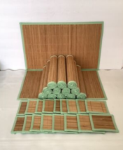 BAMBOO 14-Placemats With 17 Matching Coasters Green Fabric Trim NWOT! WOW! - £79.13 GBP