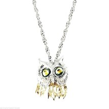 Vintage Articulated Owl Necklace Pendant Gold &amp; Silver Tone Partial Piec... - $25.86