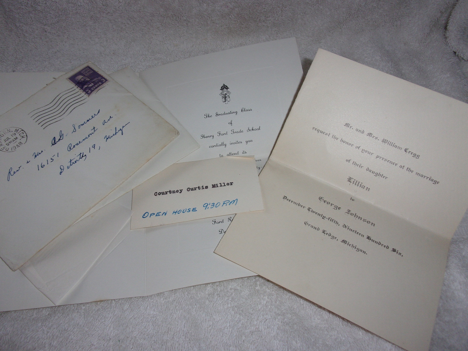 Vintage 2 Invitations Wedding 1906 &amp; Graduation 1948 - $1.99