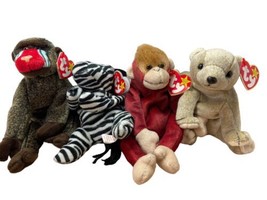 Lot Of 4 Ty Beanie Babies Plush Zoo Animals Almond Schweetheart Ziggy Cheeks - £16.08 GBP