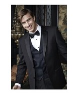 Barcelona Black 2-Button Notch Lapel Side Vented Modern Fit Tuxedo - £197.84 GBP