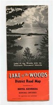 Lake of the Woods District Road Map Brochure Hotel Kenrica Kenora Ontario 1950&#39;s - £21.85 GBP