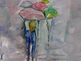 Walk in the Rain 8.5 x11&quot; Fine Art Print - £7.40 GBP