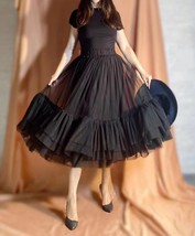 BLACK Tiered Tulle Skirt Outfit Adult Black Layered Tulle Midi Skirts Plus Size  image 6