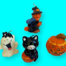 Halloween Candles Set of 4 Pumpkin Black Cat Ghost Witch Unused 3-4&quot; - £24.78 GBP