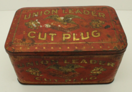 Vintage Union Leader Cut Plug Tobacco Hinged Advertising Tin  - £11.92 GBP