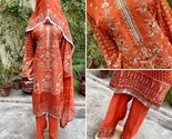 Pakistani Deep Orange Straight Style Embroidered Sequins 3pcs Chiffon Dr... - $128.70