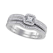 10k White Gold Diamond Princess Bridal Wedding Engagement Ring Band Set 1/3 Ctw - £458.33 GBP