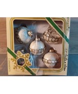 Vintage Pyramid Christmas White Clear Glass Bulb Ornaments Set 5 Victorian - £14.55 GBP