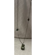 Green Stone Pendant 28” Long Necklace w/ Green &amp;Blue Beads Silver Tone C... - €14,52 EUR