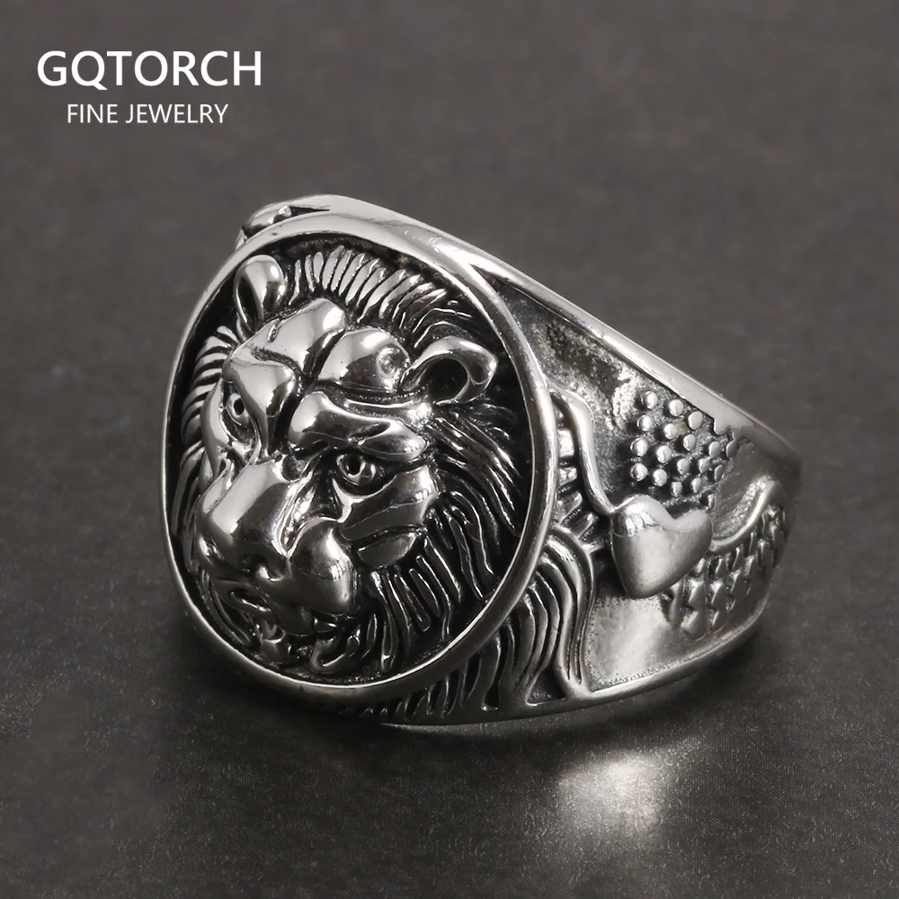 Solid 925 Sterling Silver Mens Lion Ring Vintage Steampunk Retro Biker Rings For - £42.71 GBP