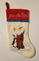 Adorable Fun Santa &amp; Penguin Fleece 17&quot; Christmas Stocking Ho! Ho! Ho! White Red - £15.91 GBP