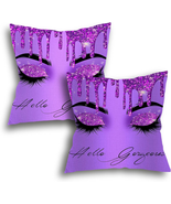 Hello Gorgeous Lashes Makeup Purple Decor Throw Pillow Covers Set of 2 L... - £23.89 GBP