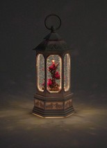Cardinal Birds Water Lantern White LED Lights Up 10.23" High with Glitter Snow image 2