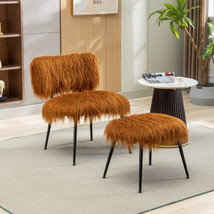 25.2&#39;&#39; Wide Faux Fur Plush Accent Chair With Ottoman, Living Room - Caramel - £67.25 GBP