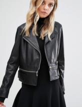 NEW HOT Women Biker Coat Genuine Lambskin Real Leather Jacket Black High Quality - £85.75 GBP