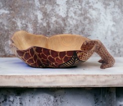 African Style Hand Crafted Cheetah Wood Bowl Handpainted Tribal Ethnic Brown - £14.86 GBP