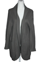 Merokeety Cardigan Light Gray Open Front Sweater Scalloped Hem Pockets S... - £14.33 GBP