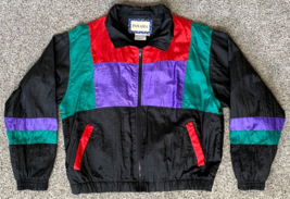 Vtg Pan Asia Windbreaker Retro Jacket Medium M Colorblock 80s Barbiecore - $22.50