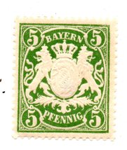 1911 Bavaria Mint 5 Pfennig Stamp - Embossed White on Green Background  - $5.99