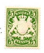 1911 Bavaria Mint 5 Pfennig Stamp - Embossed White on Green Background  - $110.23 MXN