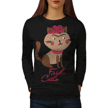 Frida Kahlo Cat Tee Funny Women Long Sleeve T-shirt - £11.98 GBP