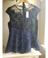  ANTHROPOLOGIE  DELETTA  Top Sz XS Black Navy Sheer Lace Lined  - €32,32 EUR
