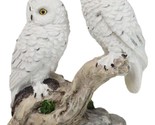 Tundra Forest Snow White Owls Couple Perching On Tree Branch Figurine 4.... - $14.99