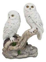 Tundra Forest Snow White Owls Couple Perching On Tree Branch Figurine 4.... - $14.99
