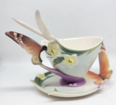 FRANZ Figural Butterfly Teacup Saucer Spoon FANTASY BUTTERFLY Jen Woo - $149.00