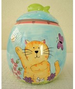 &#39;Sally Noll Hausenware Colorful Pastel Cartoon Kitty Cat Ceramic Cookie Jar - $10.00