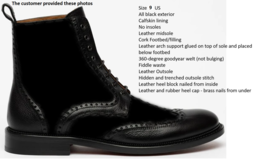 Handmade Men&#39;s Wingtip Black Leather &amp; Suede Brogue Round Toe Ankle High Boot - £199.79 GBP
