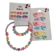 Claires Glittery Conversation Heart Earrings Bracelet Necklace Hair Clips - £23.97 GBP