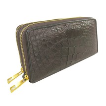 Women&#39;s Alligator Leather Wallet Dark Brown Double Zip Style 7.5 in Long Card  - £69.73 GBP