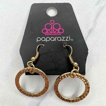 Paparazzi Hammered Metal Hoop Gold Tone Dangle Earrings Pierced Pair - £5.54 GBP