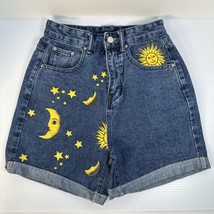 Vintage 90s Celestial Moon Stars Jean Denim Shorts Womens Size Small 26 - $29.95