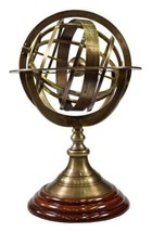 Nautical Antique Brass Armillary With Wooden Base Vintage World Sphere Globe 10&quot; - £69.95 GBP