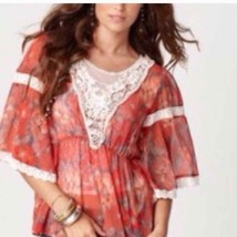 Free people Daydreamer batwing orange red top lace - £30.93 GBP