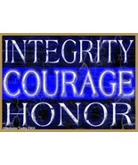 Integrity Courage Honor Thin Blue Line Police Law Enforcement Wood Magne... - £4.60 GBP
