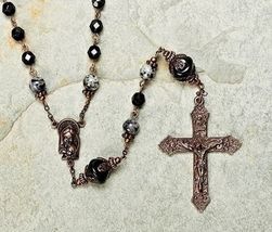 New Heirloom Bronze and Black Beaded Rosary Necklace 22 Inches Long 4649... - $45.52